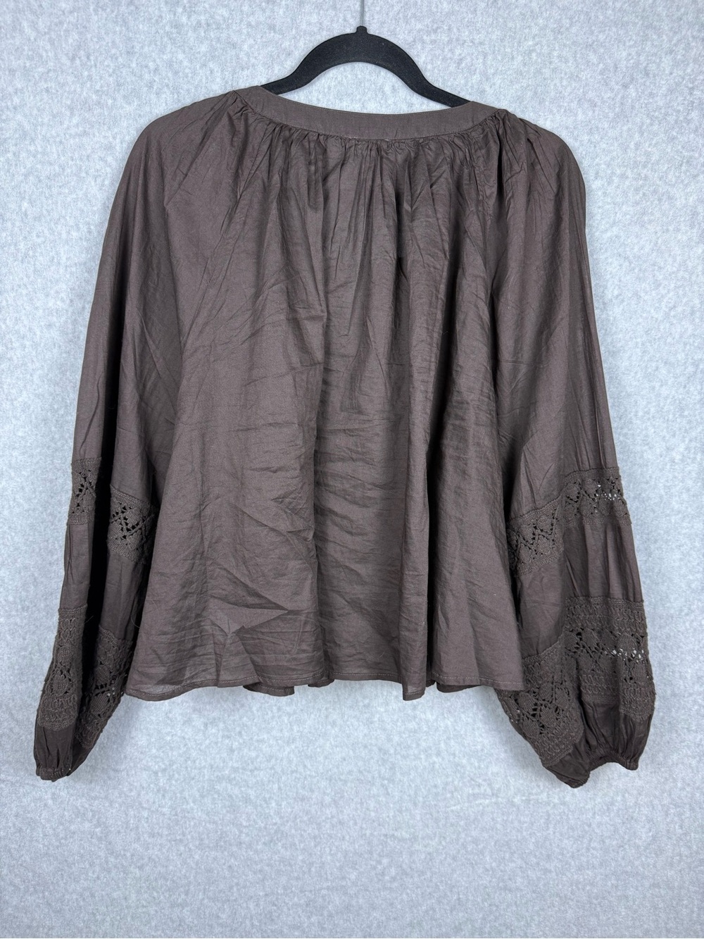 Aerie Brown Boho Peasant Blouse XL Crochet Lace Coquette Romantic Whimsy Goth - Picture 3 of 8